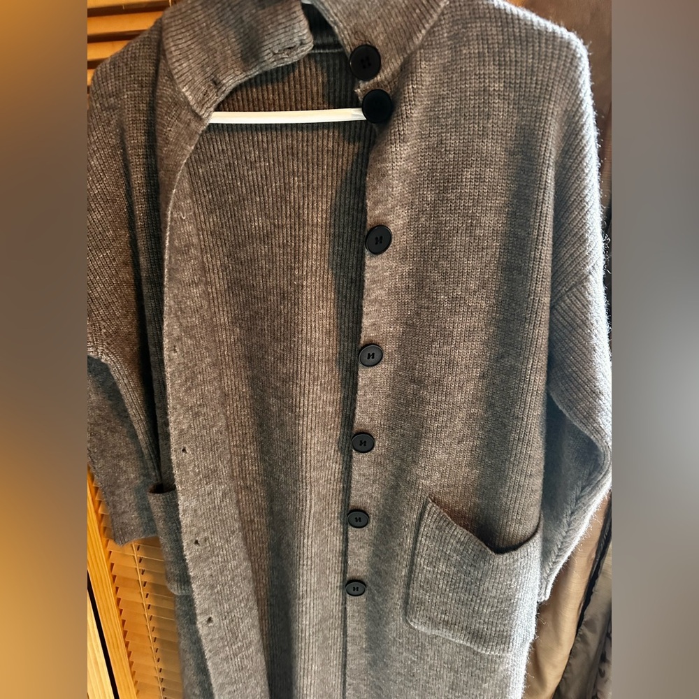 Sweater oversized gray outerwear Below Knee Button up Cardigan - Picture 3 of 10